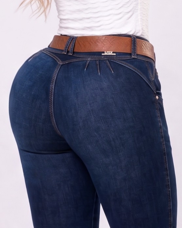 JEAN BOTA RECTA STRETCH TIRO ALTO 3 BOTONES SIN BOLSILLOS