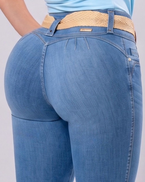 JEAN STRETCH TIRO ALTO 3 BOTONES SIN BOLSILLOS BOTA TUBO