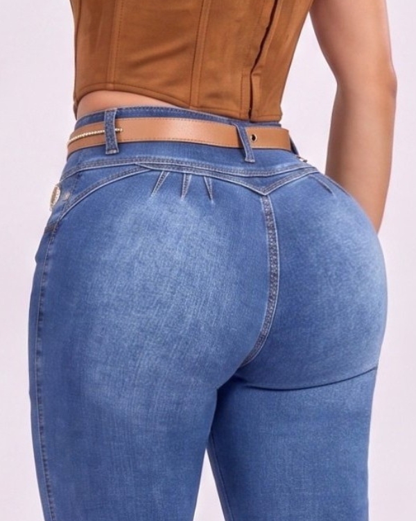 JEAN STRETCH TIRO ALTO 3 BOTONES SIN BOLSILLOS BOTA TUBO