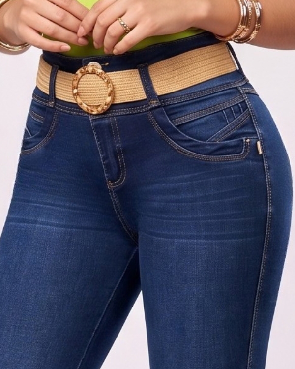 JEAN STRETCH TIRO ALTO 3 BOTONES SIN BOLSILLOS BOTA TUBO