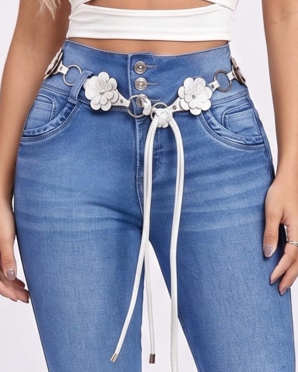 JEAN STRETCH TIRO ALTO 3 BOTONES SIN BOLSILLOS BOTA TUBO