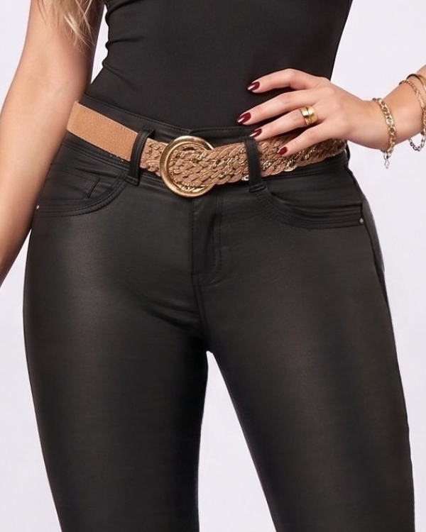 JEAN STRETCH TIRO ALTO 3 BOTONES SIN BOLSILLOS EFECTO CUERO