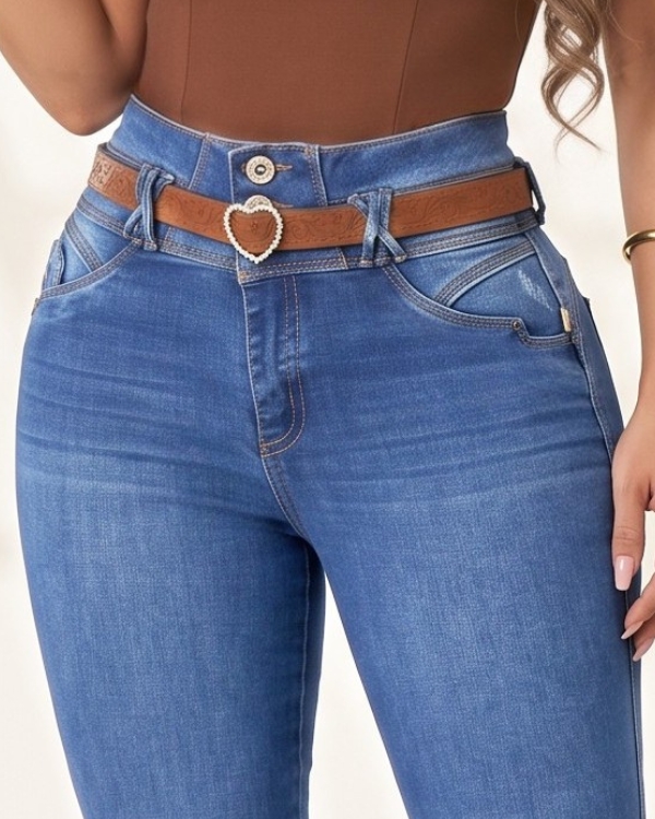JEAN STRETCH TIRO ALTO 3 BOTONES SIN BOLSILLOS BOTA TUBO