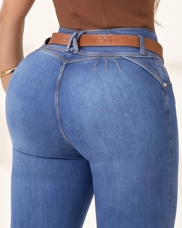 JEAN STRETCH TIRO ALTO 3 BOTONES SIN BOLSILLOS BOTA TUBO