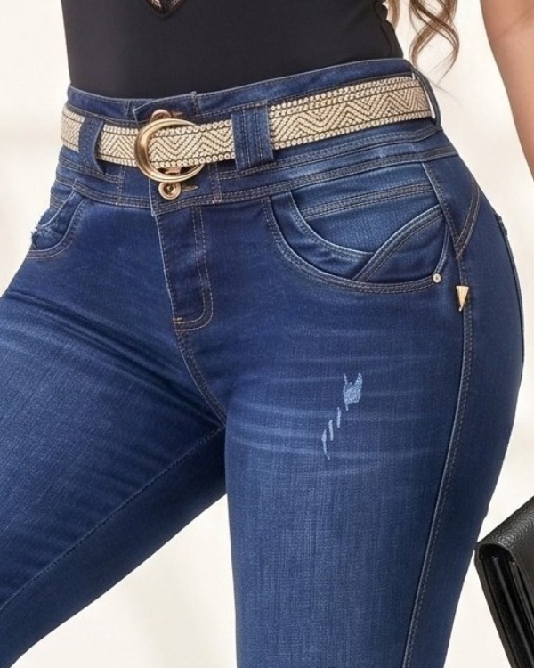 JEAN STRETCH TIRO ALTO 3 BOTONES SIN BOLSILLOS BOTA TUBO