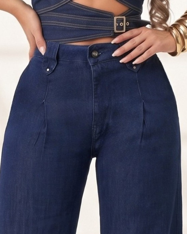 JEAN CHAMBRAY BOTA ANCHA TIRO ALTO