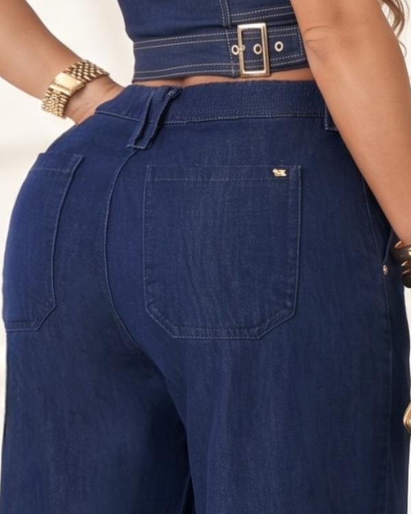 JEAN CHAMBRAY BOTA ANCHA TIRO ALTO