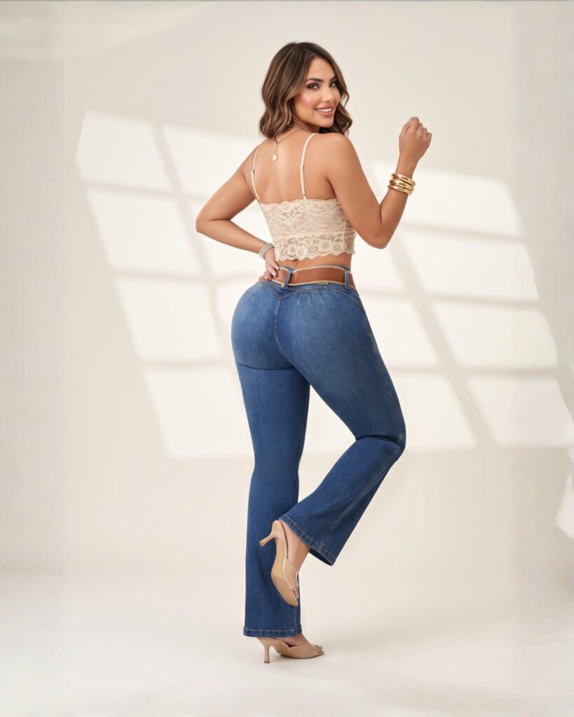JEAN BOTA CAMPANA STRETCH TIRO ALTO 3 BOTONES SIN BOLSILLOS